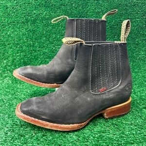 El Besserro Kids Black Leather Square Toe Western Chelsea Boots Size 20 Mexican